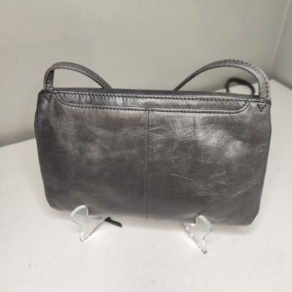 hobo grey leather distressed crossbody purse bag small compact minimalist - Picture 2 of 13